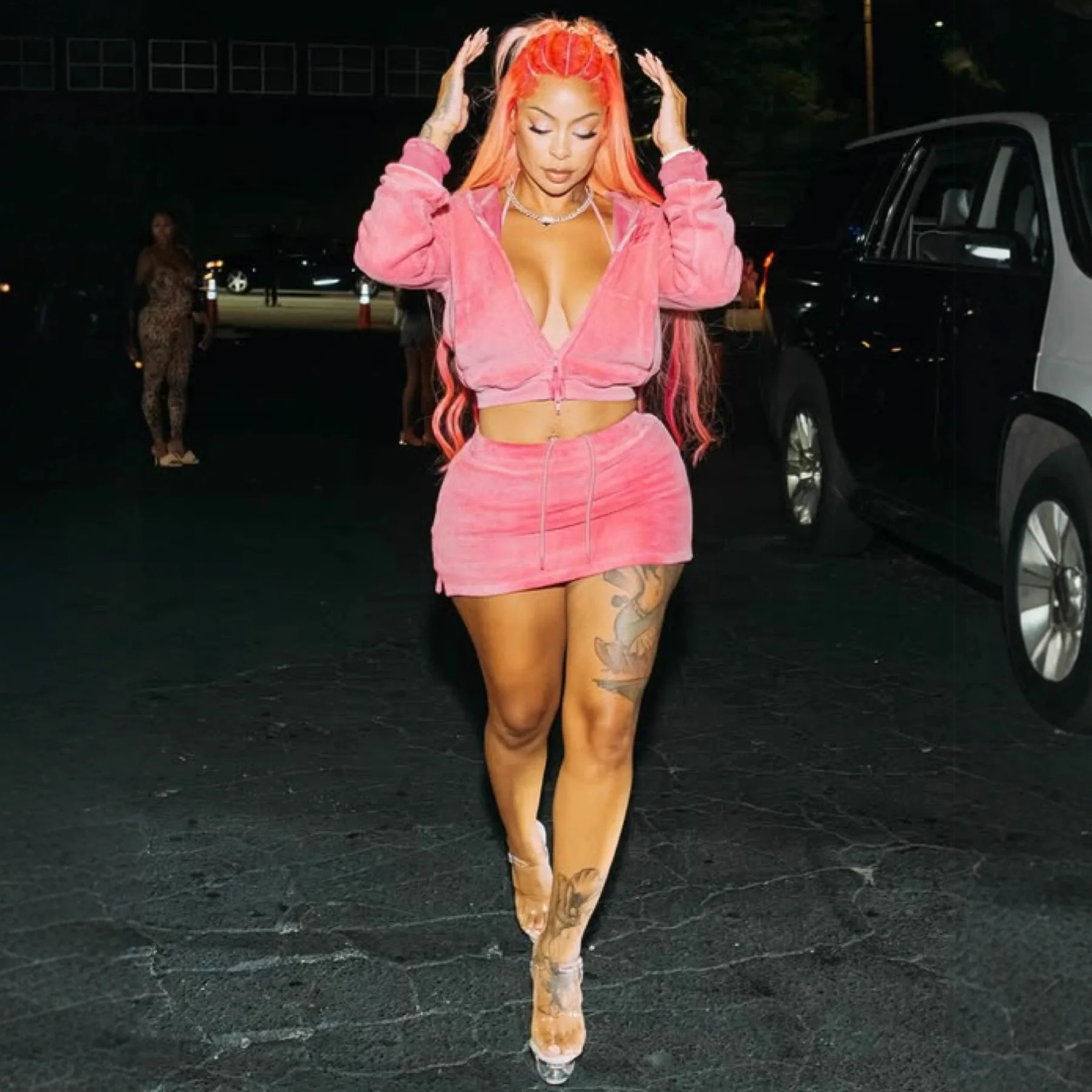 

Velvet 2 Piece Set Women 2025 Autumn Zip Hooded Long Sleeve Crop Jacket Drawstring Split Skirts Matching Street Matching Outfits