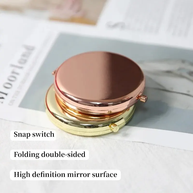 Double-Sided Small Mirror Portable Folding Round Makeup Mirror Rose Gold Simple Mini Men And Women Handheld Pocket Mirror