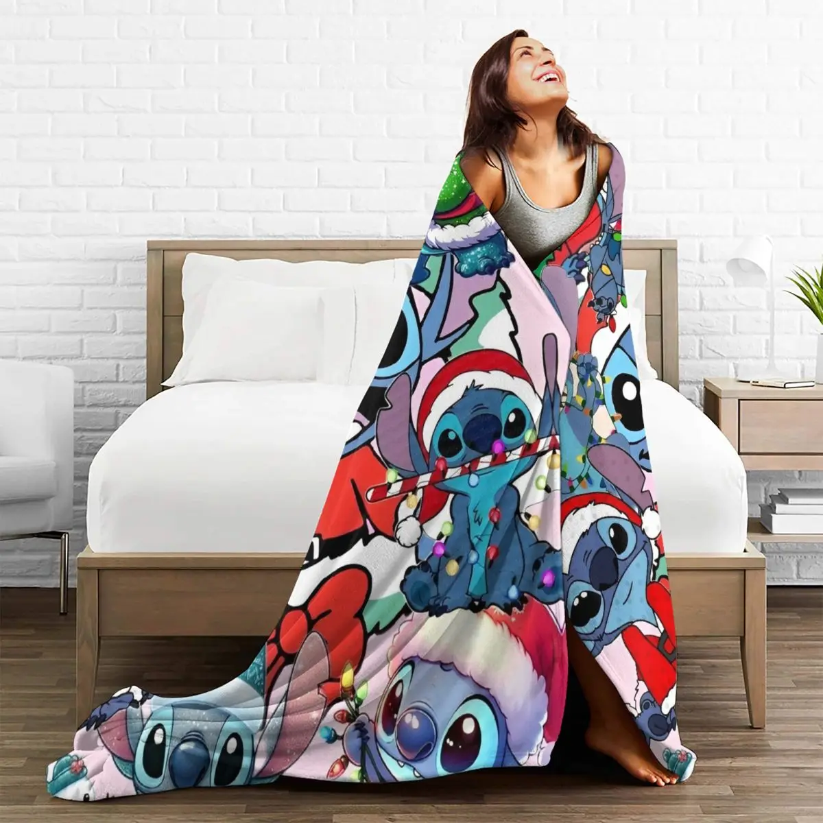 Stitch Christmas Blankets Warm Soft Print Plush Throw Blanket For Bedroom Picnic Flannel Bedspread Bed Cover