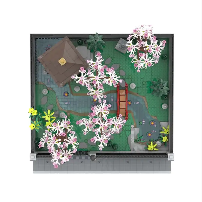 Bloques de construcción MOC con vista urbana, parque de flores de cerezo, arquitectura Modular, ensamblaje DIY, bloques de modelismo, rompecabezas, juguetes, regalos de navidad