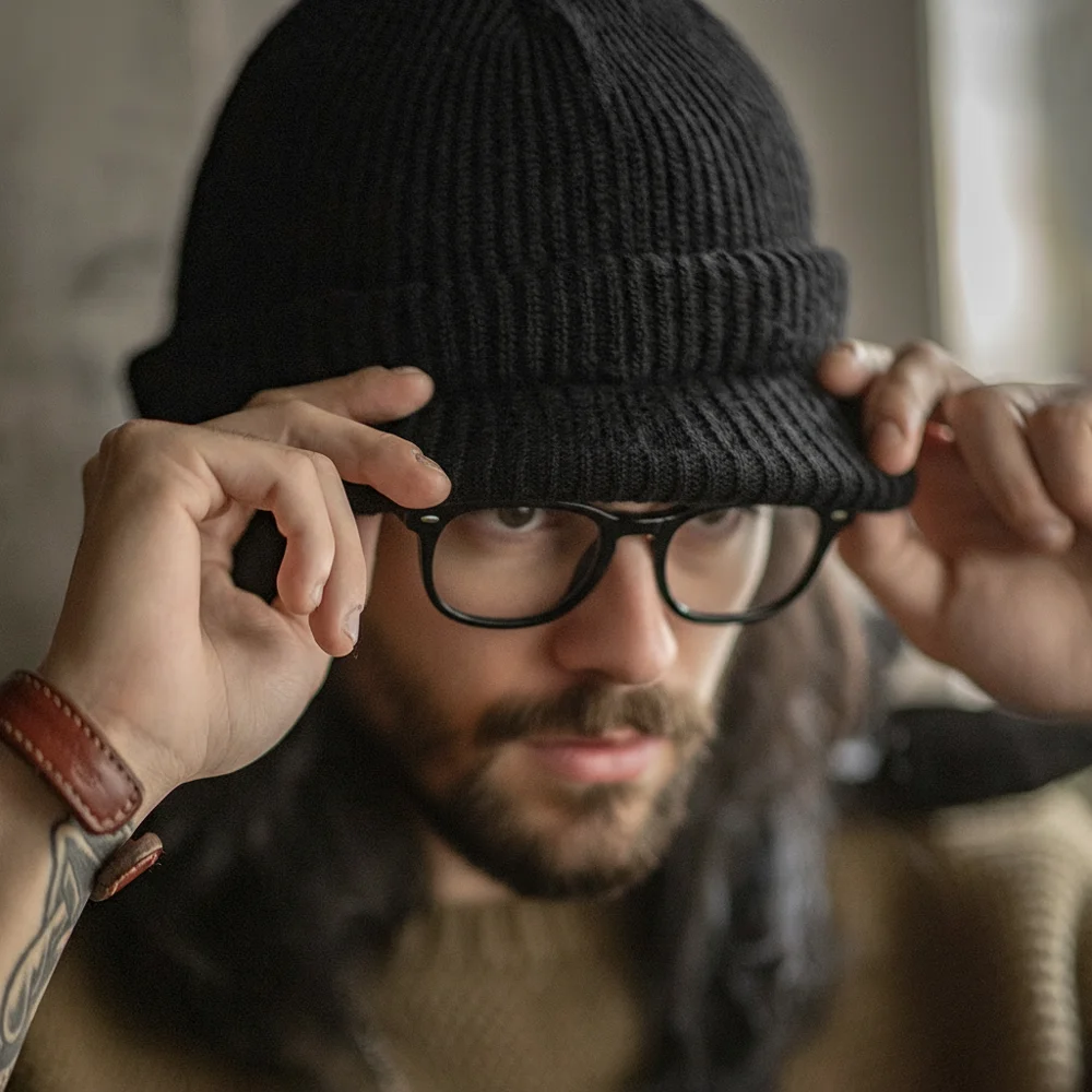 Maden 빈티지 블랙 니트 야구 모자 따뜻한 모직 모자 가을과 겨울 캐주얼 바이저 비니를위한 남여 다목적 액세서리