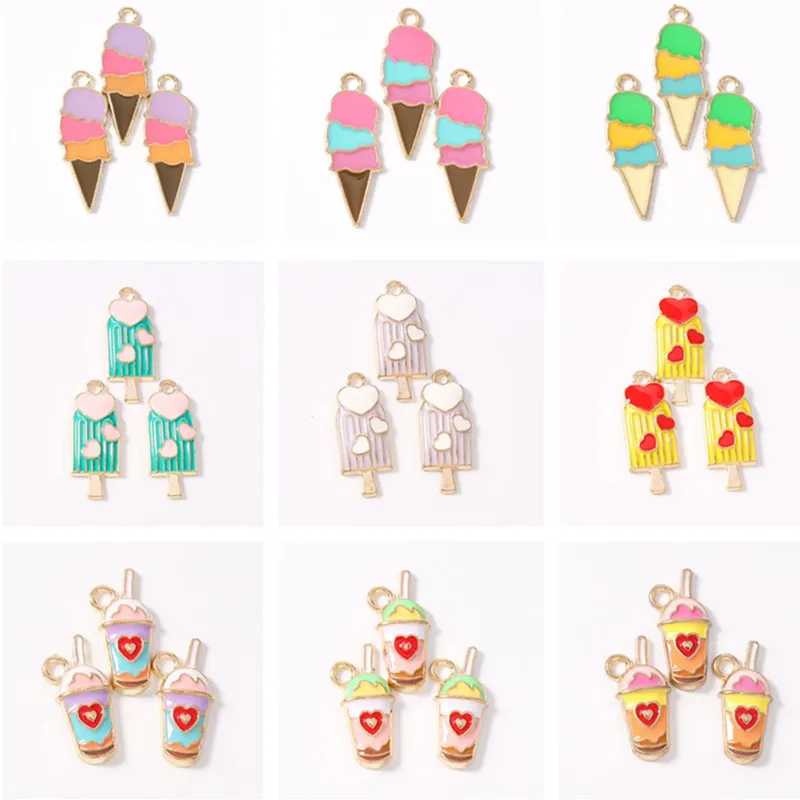 

Duarte 20Pcs/Lot Cute Enamel Summer Food Ice Cream Drink Charms Pendants for Jewelry Making Earrings Necklace DIY Craft Supplies