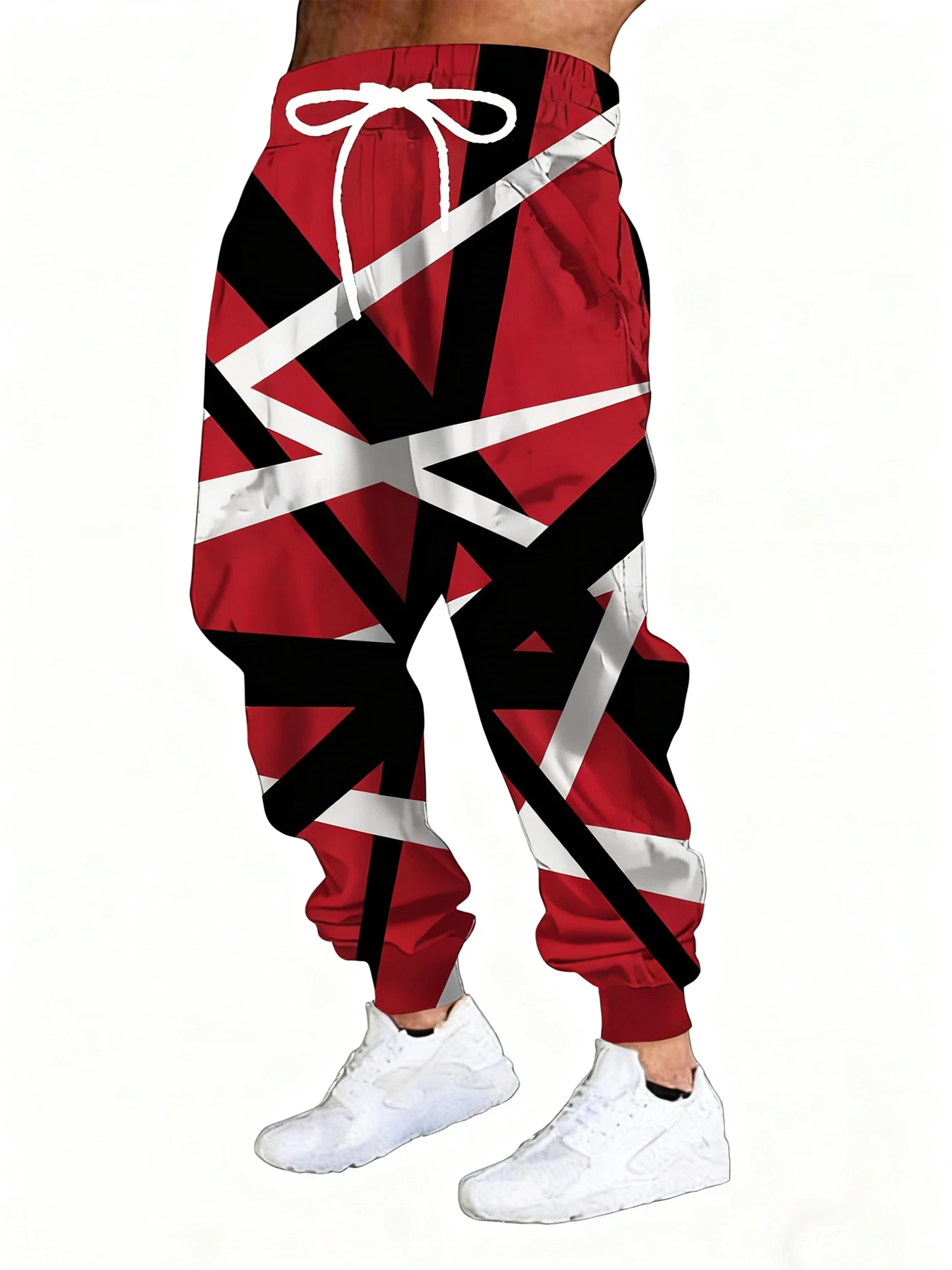 

New Men's 3D Lines Print Casual Pants Outdoor Breathable Athletic Pants Stylish Drawstring Streetwear Trousers Mens Cuffed Pants