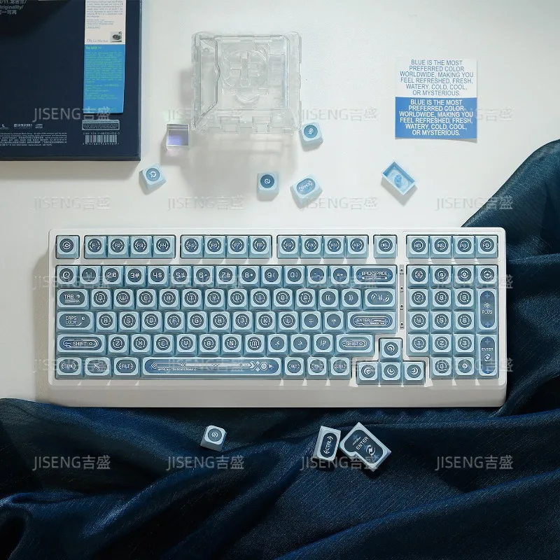 Blue Keycaps Set Customized PBT Two Color Injection Molding Cherry Profile Keyboard Cap for Mechanical Keyboard Accessories Gift