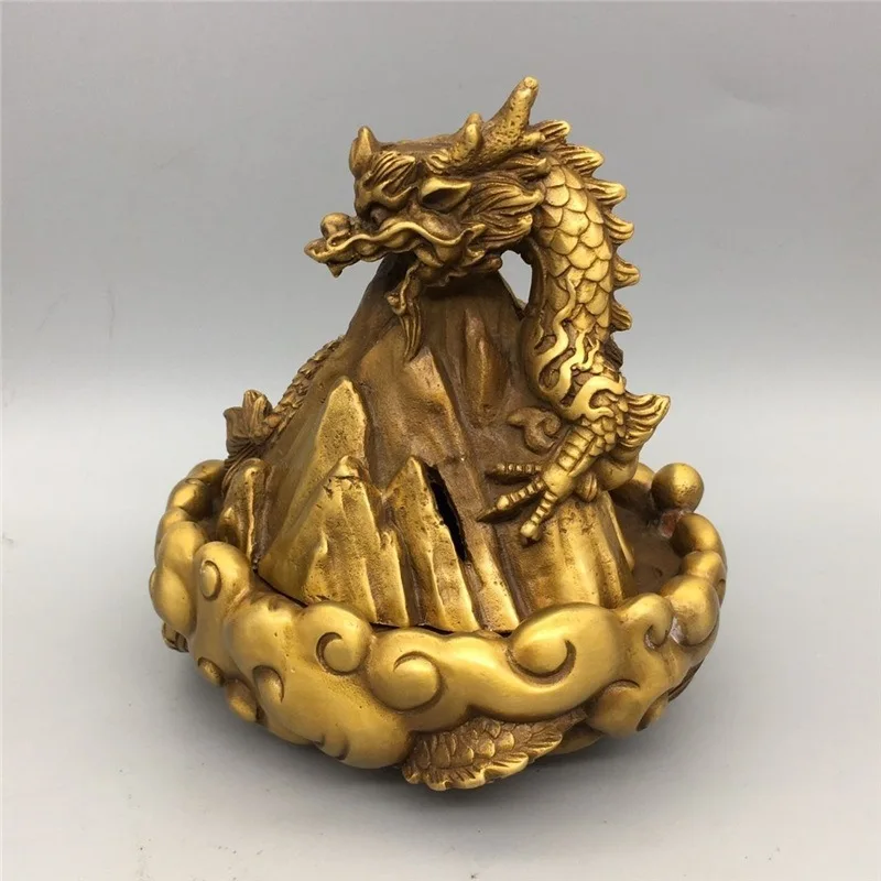 Antique Brass Mountain Dragon Backflow Incense Burner - Exquisite Craftsmanship, Solid and Complete Form, Decorative Piece