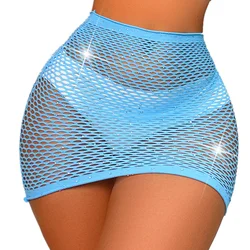 Diamonds Mini Skirt Club Sexy Party Wear Sheer See Through Skirts Fishnet Sexy Women Skirt Low Rise Waist Skirt Mesh Lingeries
