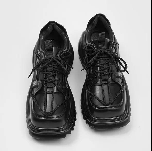 

2026 New Men's Square-headed Platform Casual Shoes High Street Men and Women Wear-resistant Increase Strap Couple Casual Shoes