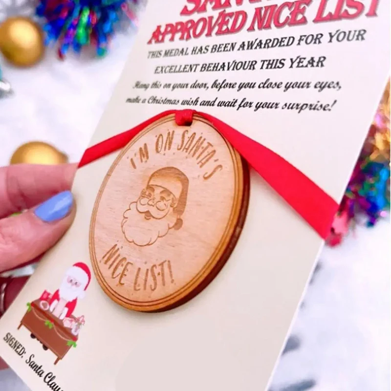 Daftar medali bagus kartu Natal daftar kartu Natal dengan medali kayu hiasan Natal estetika kotak Natal