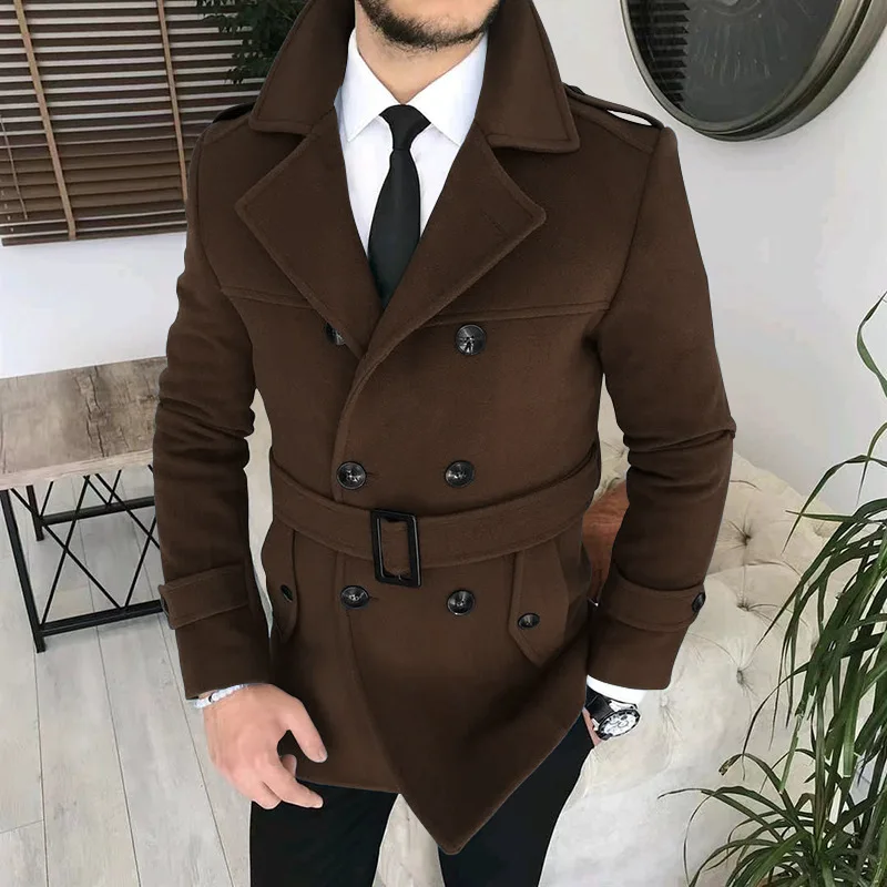 Exquisite British jackeCharacteristic Belt Design Suit Collar Double Breasted Woolen Coat