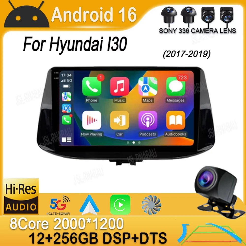 Radio para Auto Android 16 con Navegación GPS, Android Auto, Pantalla 5G, Wifi, Video, Bluetooth, Sin Reproductor de DVD 2din, Carplay, para Hyundai I30 2017-2019