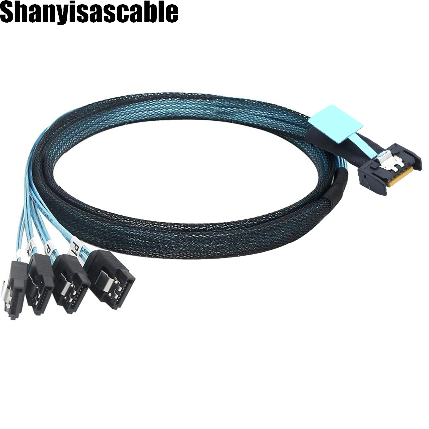 1M Mini SAS MCIO STR PCI-E 5.0 SFF-8654 PCI-E Slimline SAS 4i 38Pin Male to 4X SATA Femal Extender cable