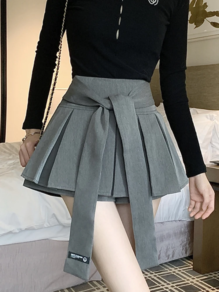 

College Sle Belted Waist Pleated ort Skirt Women's Winter 2026 Autumn New Design Slim A-Line Skirt High Waist Static...
