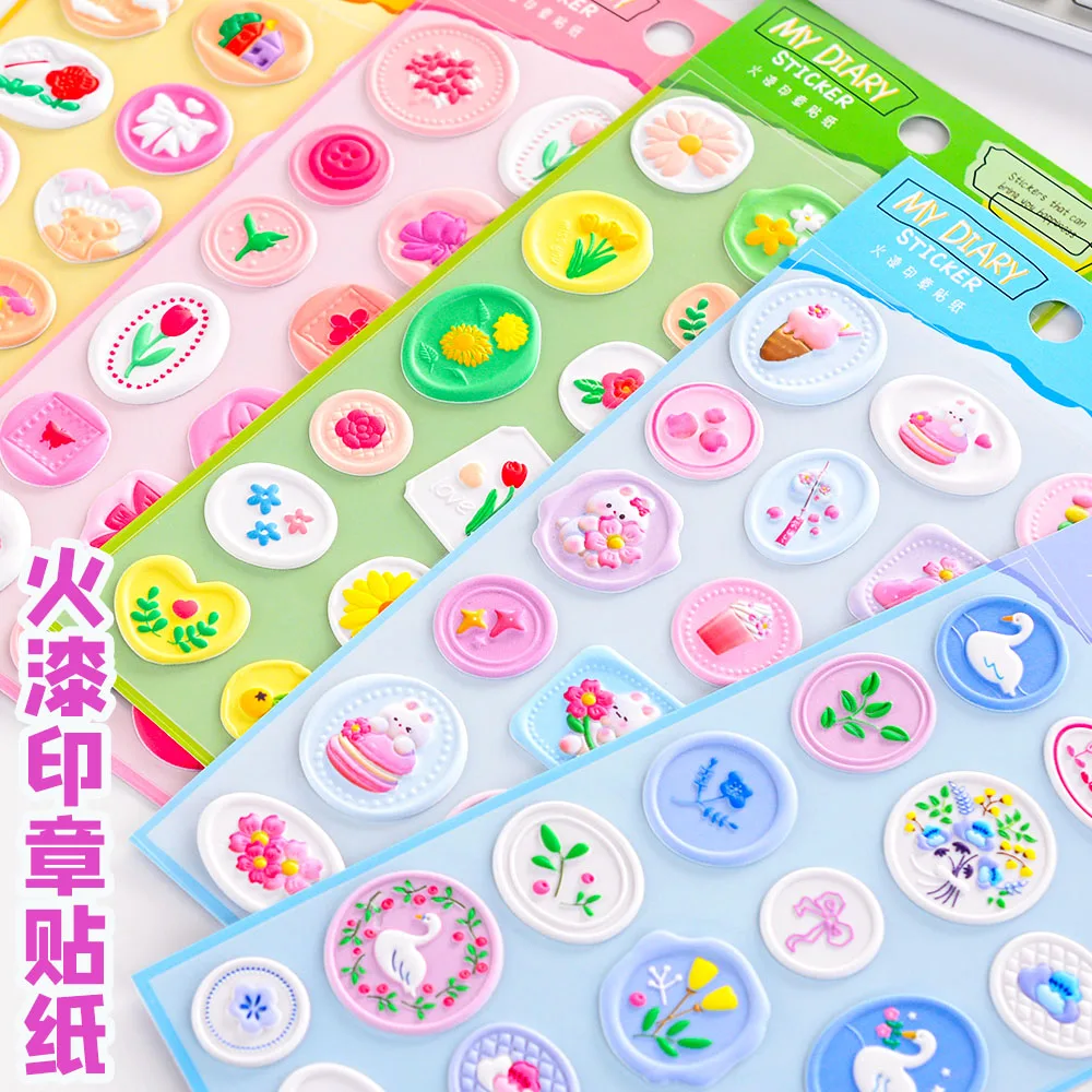 DIY Flower Imitation Fire Seal Sticker Crystal Candy Hand Account Envelope Seal Sticker Guka Decorative Sticker 18 Pcs/set