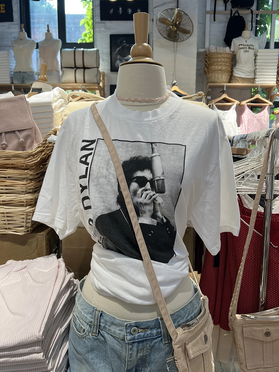 

Женская футболка большого размера с рисунком фотографий, хлопковые свободные футболки с короткими рукавами и круглым вырезом, летняя уличная одежда, модные длинные футболки