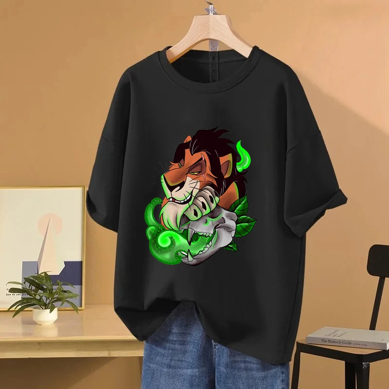 The Lion King Cartoon Anime Women T-shirt Summer Short Sleeve Men Tee Shirts 100% Cotton 2025 New Fashion Couple Clothes Tops