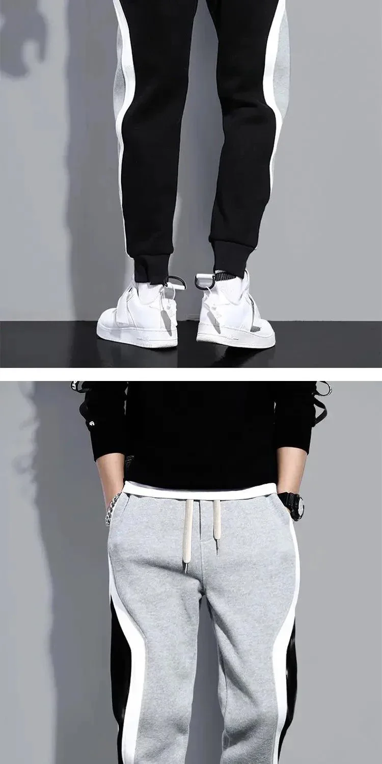 Herbstliche Herrenhose, weit geschnitten, lässig, mit Patchwork-Design, neunlängenlang, sportlich, mit elastischem Bund, atmungsaktiv, mit Bündchen am Fuß. – Detail 6