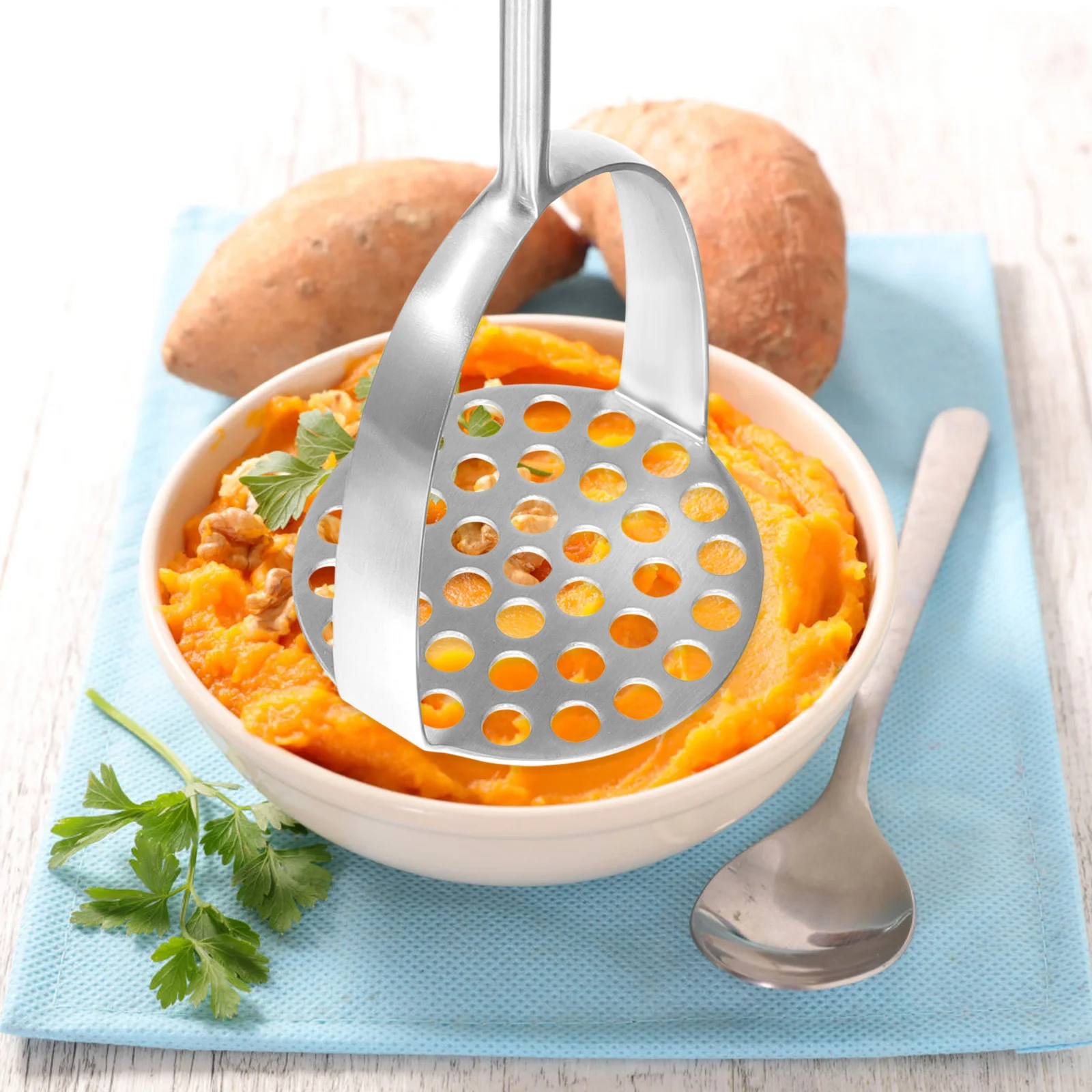Aplastapatatas de acero inoxidable para puré de patatas, utensilio de cocina, herramienta de prensado manual, cocina casera, 1 ud.