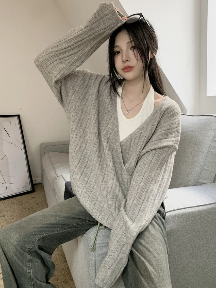 Cardigans Women Elegant Simple All-match Solid Design Popular Students V-neck Attractive Streetwear Ulzzang Loose Comfortable