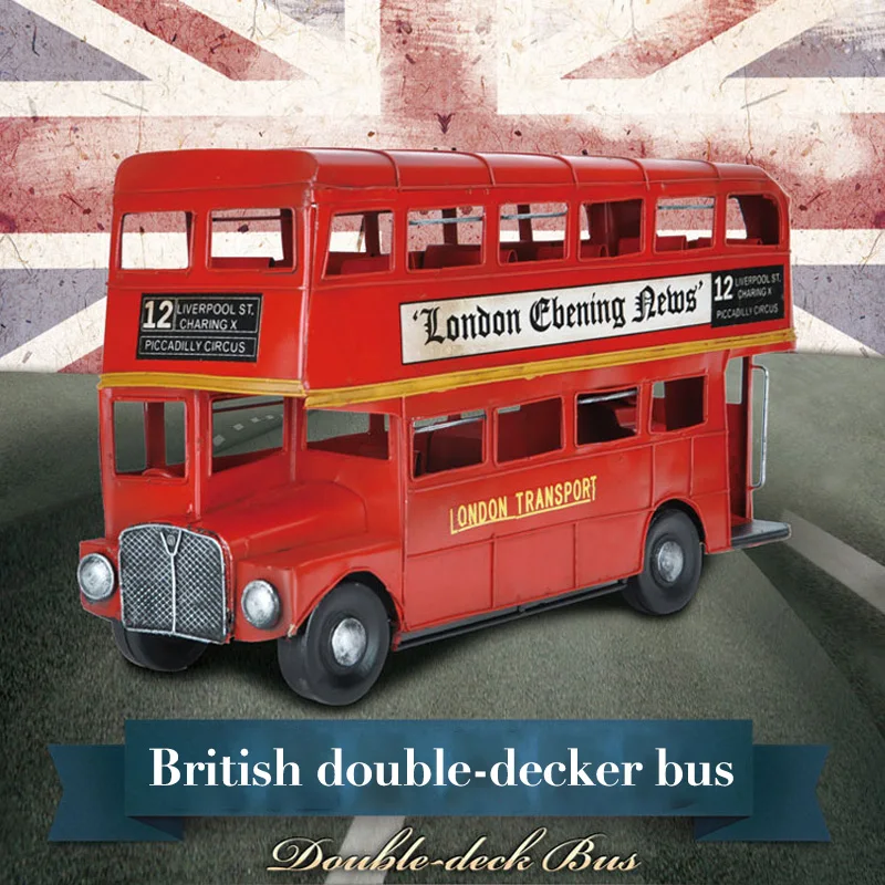 London Double Layer Bus Miniature Model Car Figurines For Home Decoration Children Toys Handcrafts Photograph Props Ornament