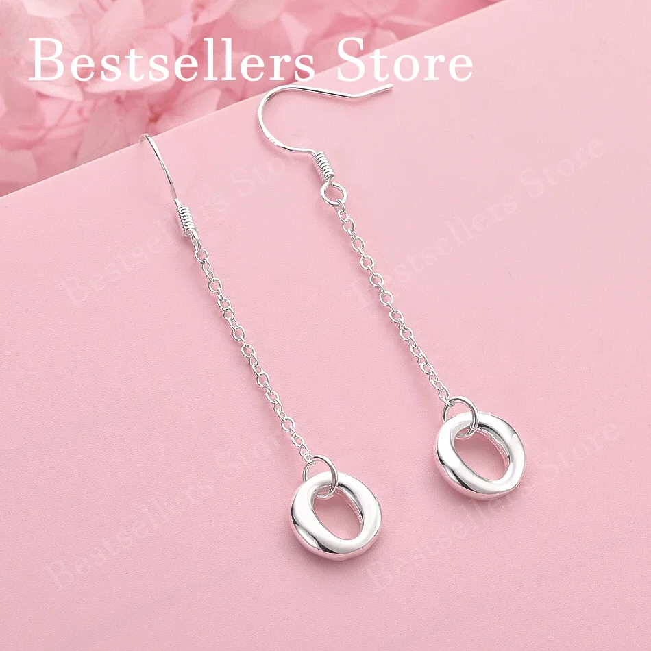 Charming 925 Sterling Silver Simple Round Tassel Earrings for Women Fashion Wedding Party Gifts Accessories Jewelry