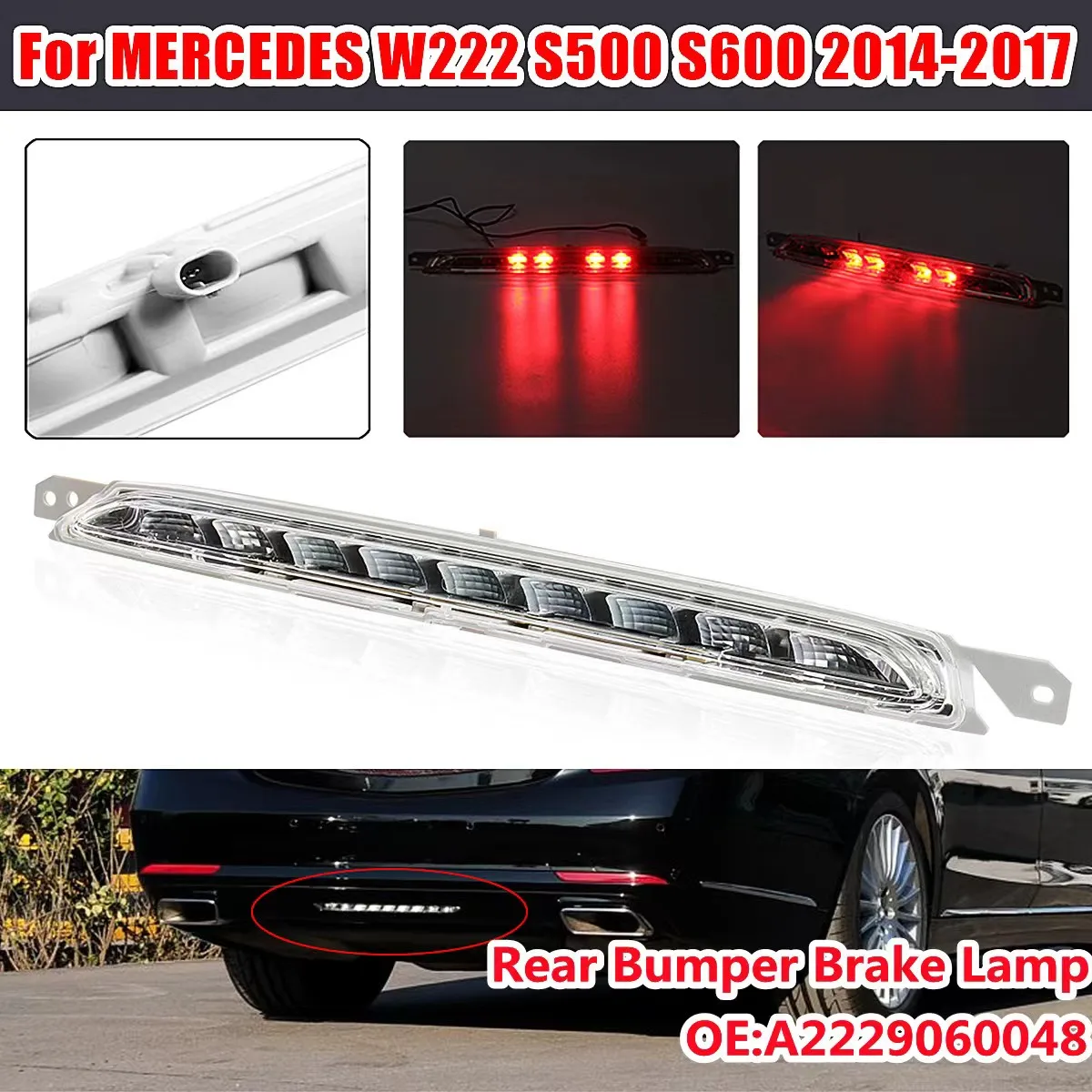 Auto Rear Bumper Fog Light A2229060048 Tail Light  For Mercedes W222 S-Class S500 S600 2014-2017 Third Brake Light 2229060048