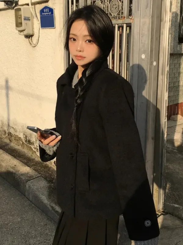 Retro Academic Style Short Woolen Coat Women's Autumn Winter New Double Buttoned Tweed Coat Korean Style Street Fashion