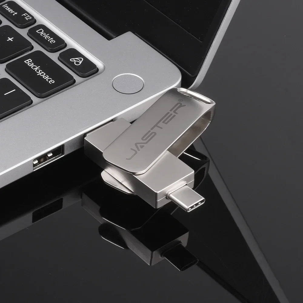 2IN1 TYPE-C USB 2.0 Flash Drives JASTER 64GB Metal Pen Drive with Key Chain Silver 32GB Memory Stick 16GB U Disk for Smart Phone