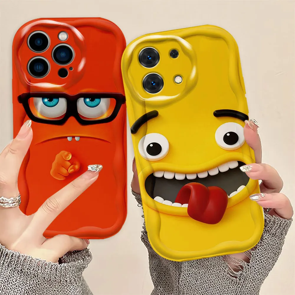 Cartoon Art Funny Faces 3D Wave Phone Case For Infinix HOT 9 12 SPARK 20 20I 30 30I 40 40I NOTE 30 40 SMART 6 7 8 CAMON 30 Case