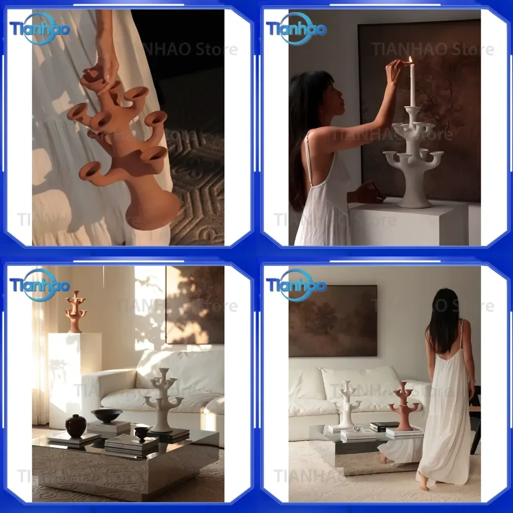 For Lily White retro ceramic candle holder ornament wabi sabi mid-ancient style premium model room desktop homestay
