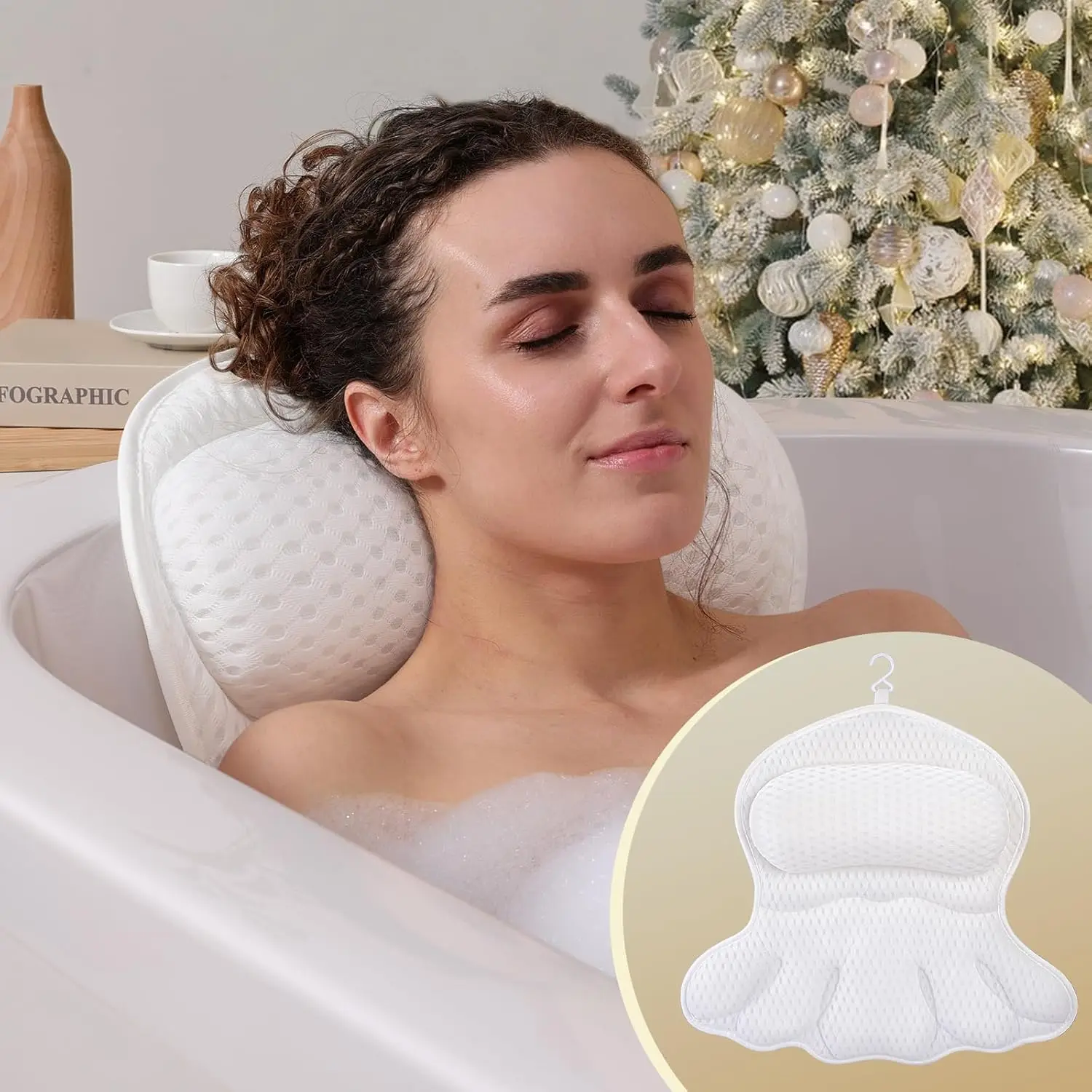 

Bath Pillow for Head Neck and Back Support, Extra Soft with 4D Air Mesh & Non-Slip Suction Cups