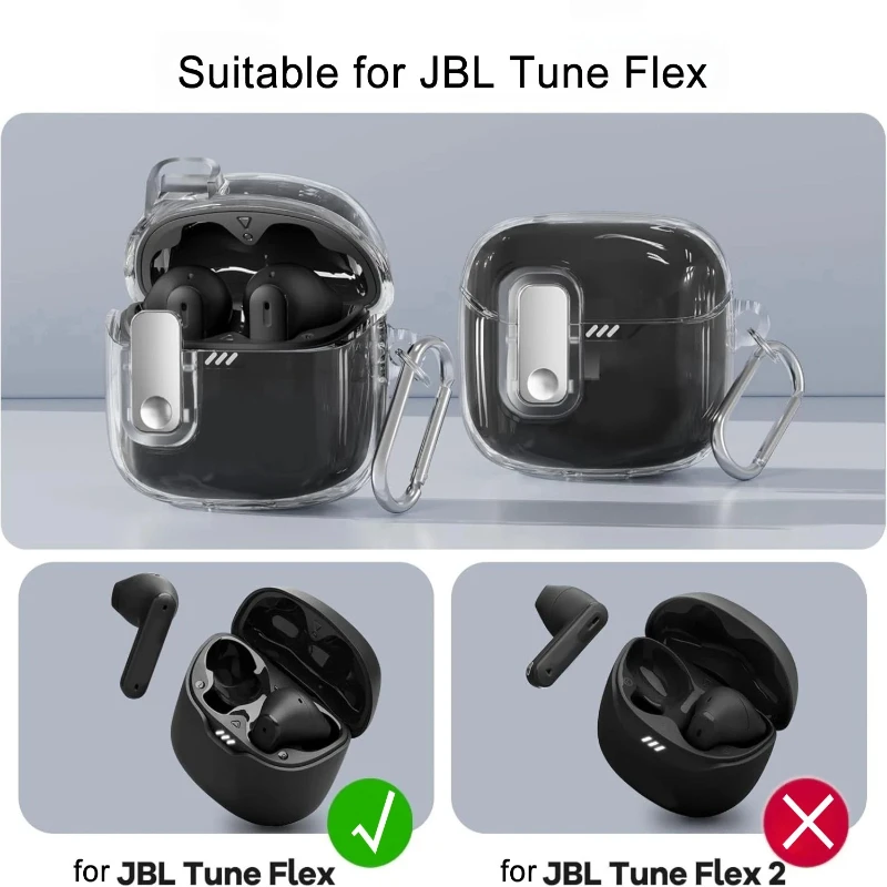 

For JBL Tune Flex Earphone Protective Case ，Shockproof TPU Shell Case Cover Earphone Case Anti-drop with Hook