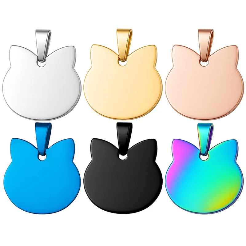 Blank 20PCS Stainless Steel Pet Dog Tags Cat Face Puppy Pendant Customized Engraved Name Address Accessories Decoration for Cats