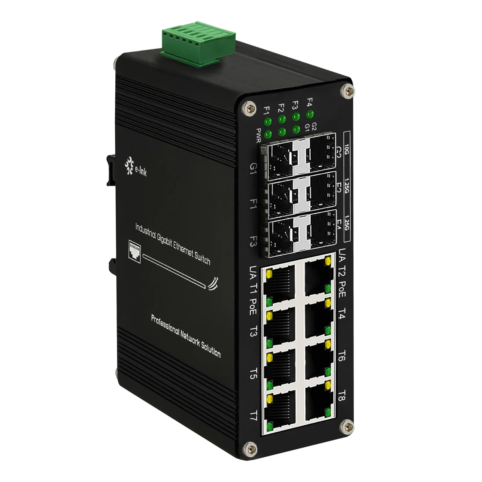 Industrial 8-Port Gigabit PoE+ Switch with 4 SFP and 2 10G SFP+ Ports 240W PoE Budget for Harsh Environment -40℃ to 80℃