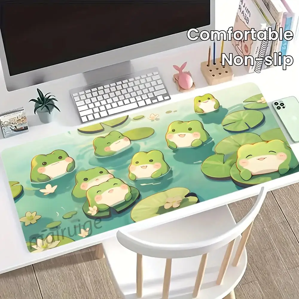 

Зеленые лягушки Kawaii мультяшный коврик для мыши, большой коврик для компьютерного офиса, игрового стола, XXL, резиновый противоскользящий коврик для клавиатуры, длинные настольные коврики