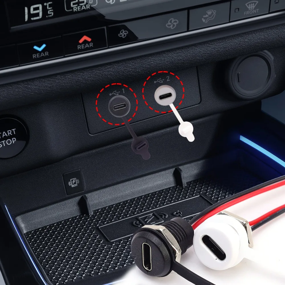 Flush Mount USB Type C Waterproof Receptacle 5V 3A Female Socket Pigtail 2 Pin Power Connector Retrofit Auto RV Marine Car Parts