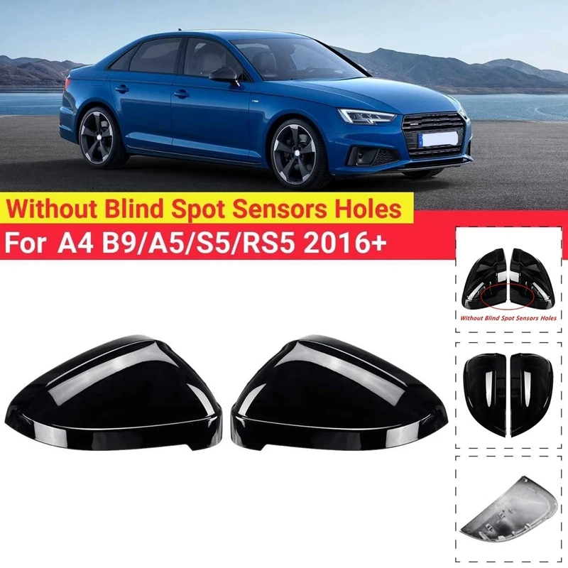 Gloss Black 1Pair for Audi A4 B9 S4 A5 S5 RS5 2017-2020 Rearview Mirror Shells Cover Protection Cap Car Styling Shell