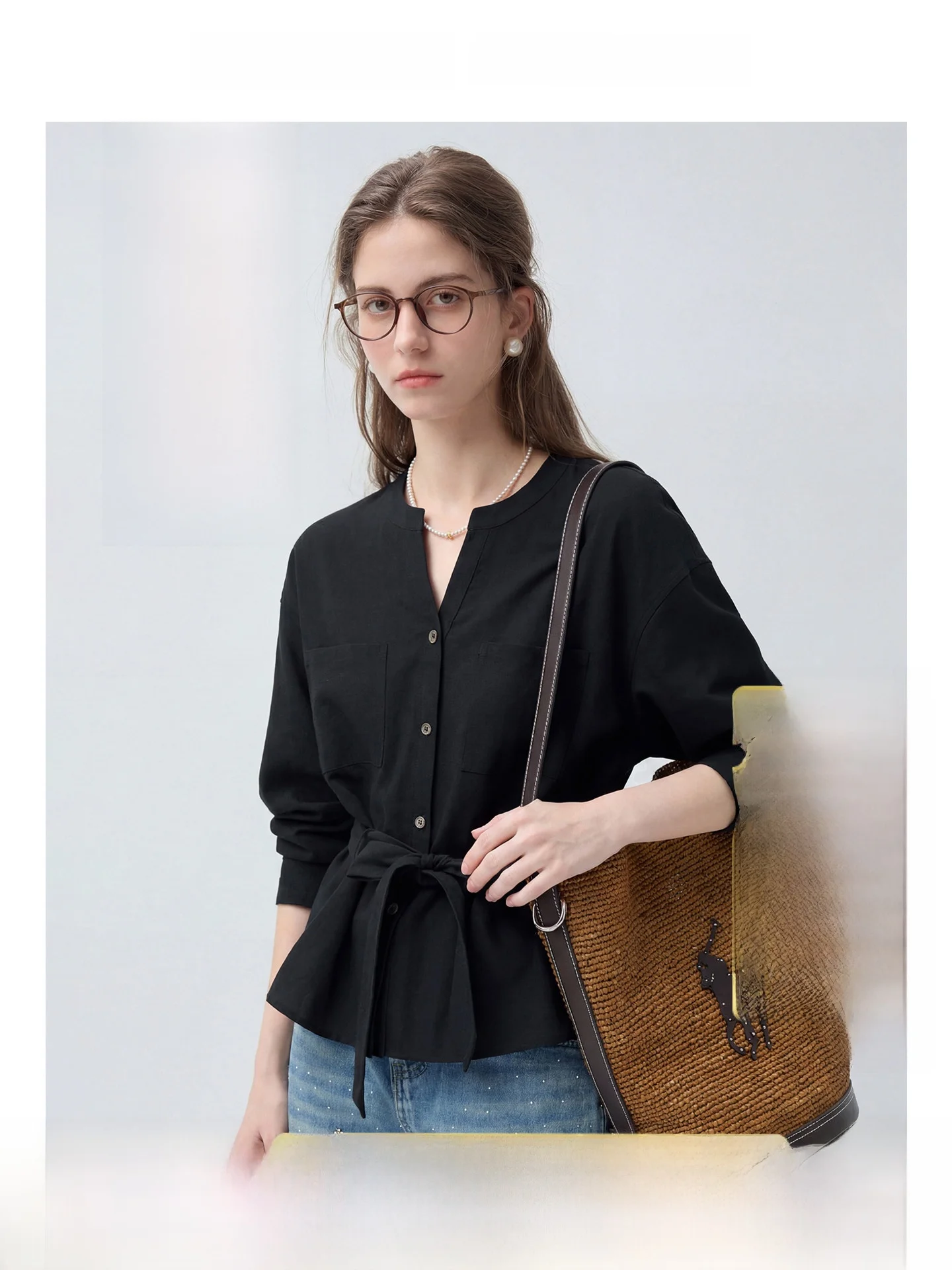 

Женская блузка больших размеров с V-образным вырезом, длинным рукавом, приталенная, стройнящая, весенняя новинка, для пышных форм