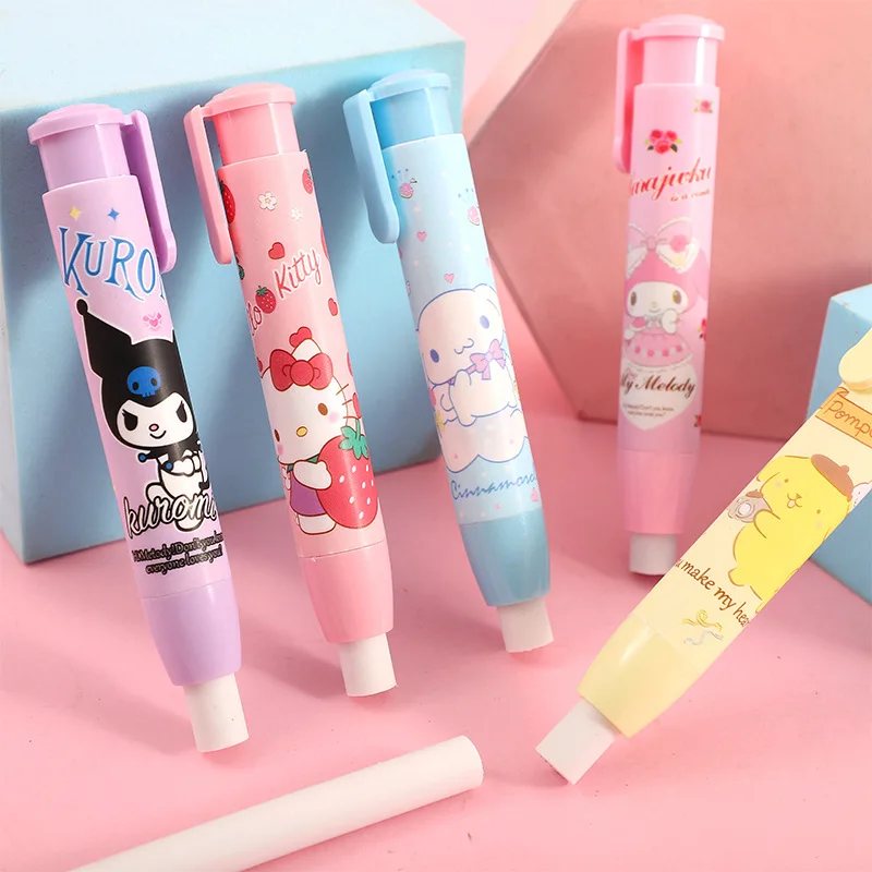 2pcs Creative Sanrio Kawaii Press Eraser Anime Hellokitty Kuromi Melody Cinnamoroll Cartoon Cute Stationery Gift Office Supplies