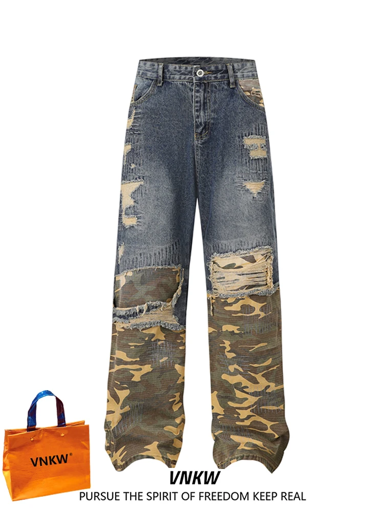 

Мужские джинсы-карго из денима с вышивкой и эффектом потертости, прямой крой, камуфляж, в стиле американской уличной моды