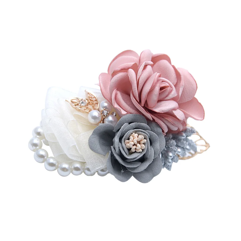 

Wrist Flower Bridal Bridesmaids Pearl Corsage Wedding Party Dance Artificial Flowers Rhinestone White Ribbon Matching Dresses