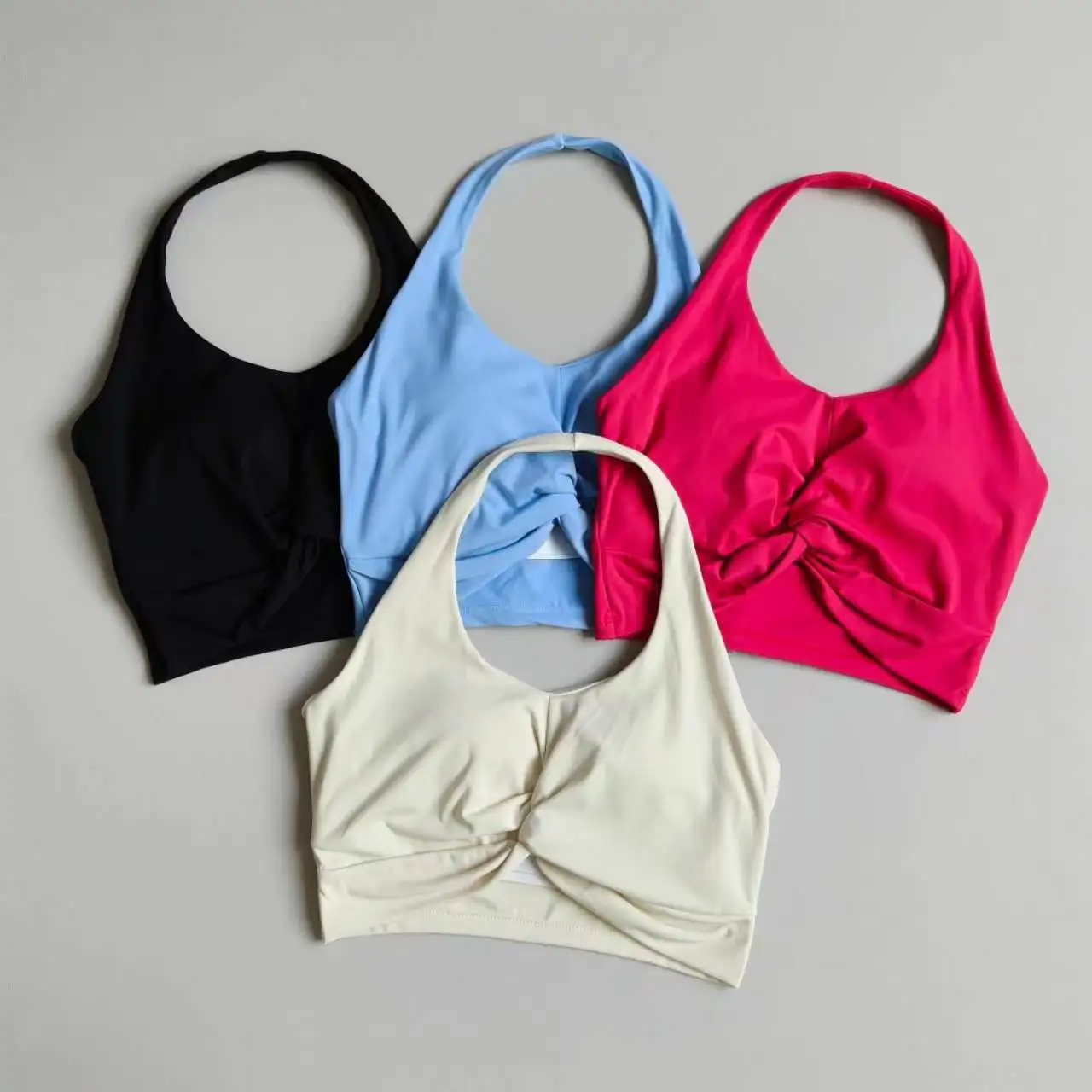 Women's Halter Neck Push-up Shockproof Sports Bra Quick-drying Yoga Vest Fitness Top with Fixed Cup for Pilates Training