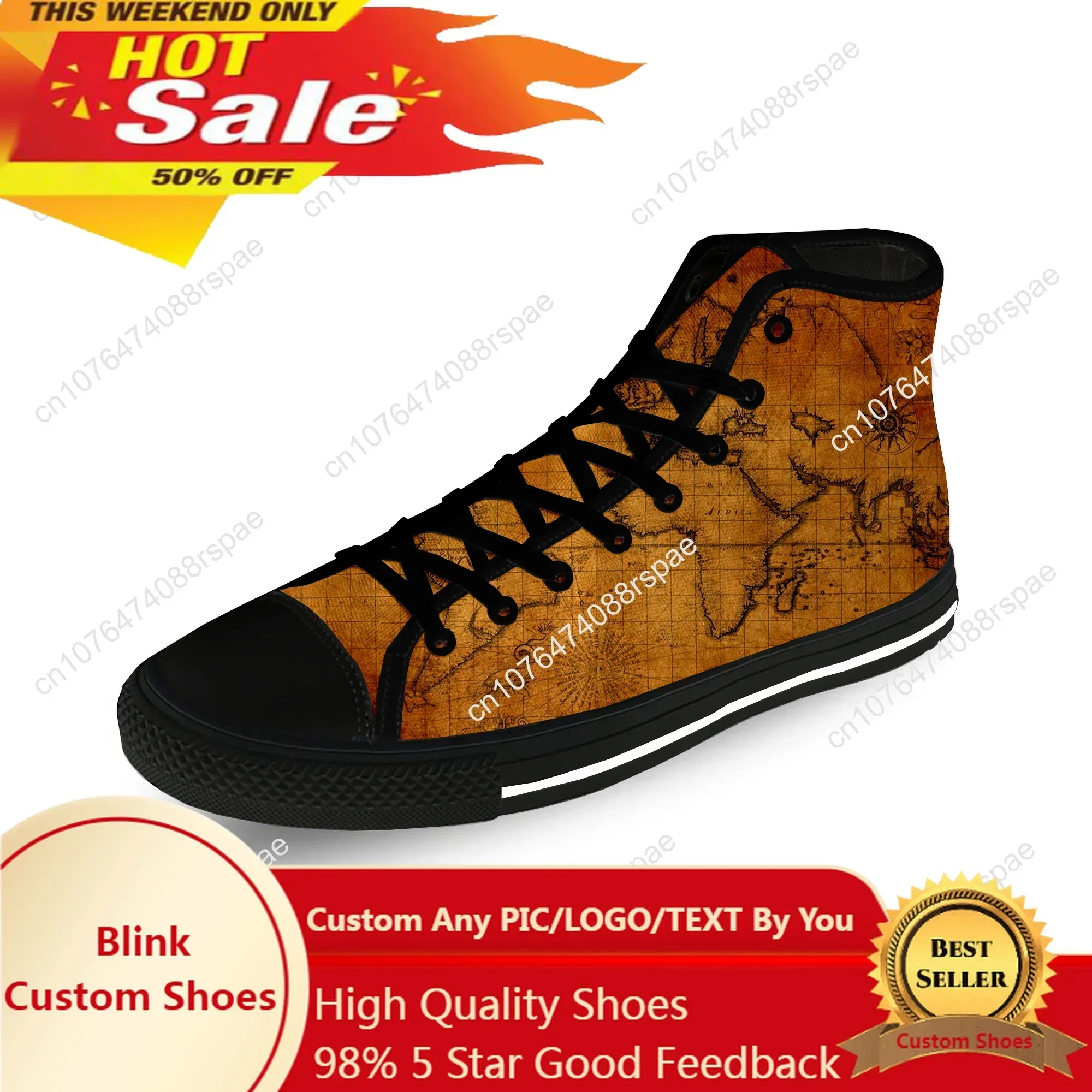 

World Map Cartoon Funny Popular Casual Cloth Fashion 3D Print High Top Canvas Shoes Men Women Lightweight Breathable Sneakers