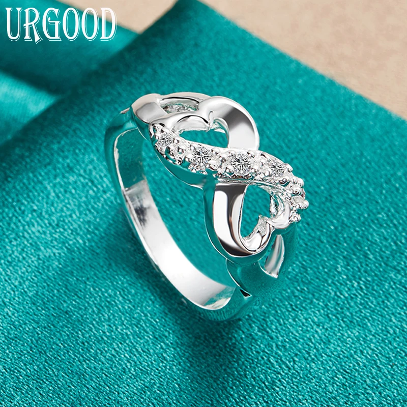 925 Sterling Silver AAA Zircon Double Heart Ring For Women Man Party Engagement Wedding Romantic Fashion Jewelry Gift