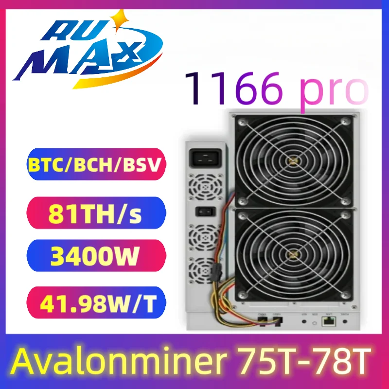 Avalonminer 1166 pro 75-78T 3400W asic miner with PSU BTC Mining Machine more Economic Than M20S M21S antminer S19 S17 T17