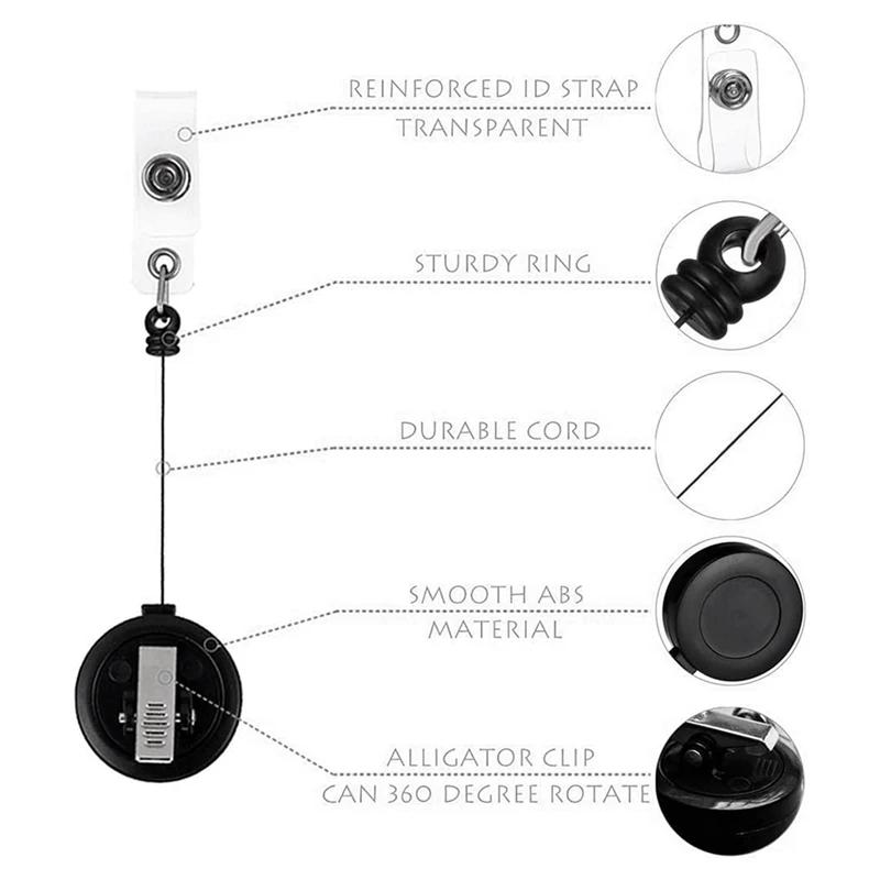 4 Pack - Retractable ID Name Badge Holder Reels With Swivel Alligator Clip (Black)