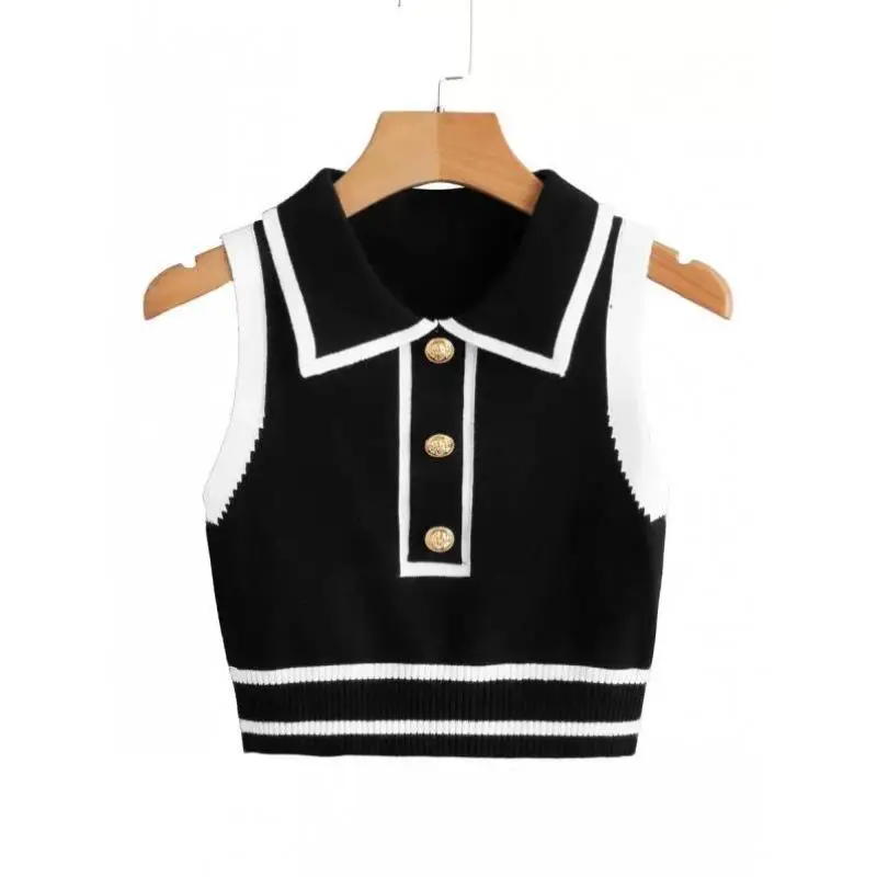 

New Sle Button Knitted Pattern Design Front Vest 2508 Women's Collar Nine Sve Length Deformable Ciwalk Wear