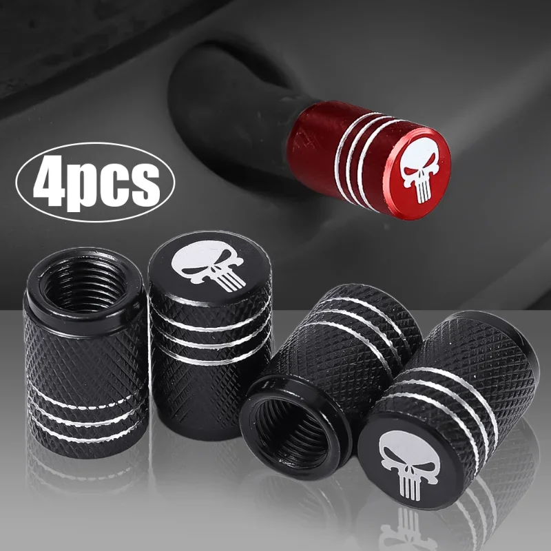 4pcs Skull Pattern Tire Valve Caps  Decor Car Motorcycle Bike Aluminum Alloy Dustproof Cover Wheel Tyre Stem Valve Cap