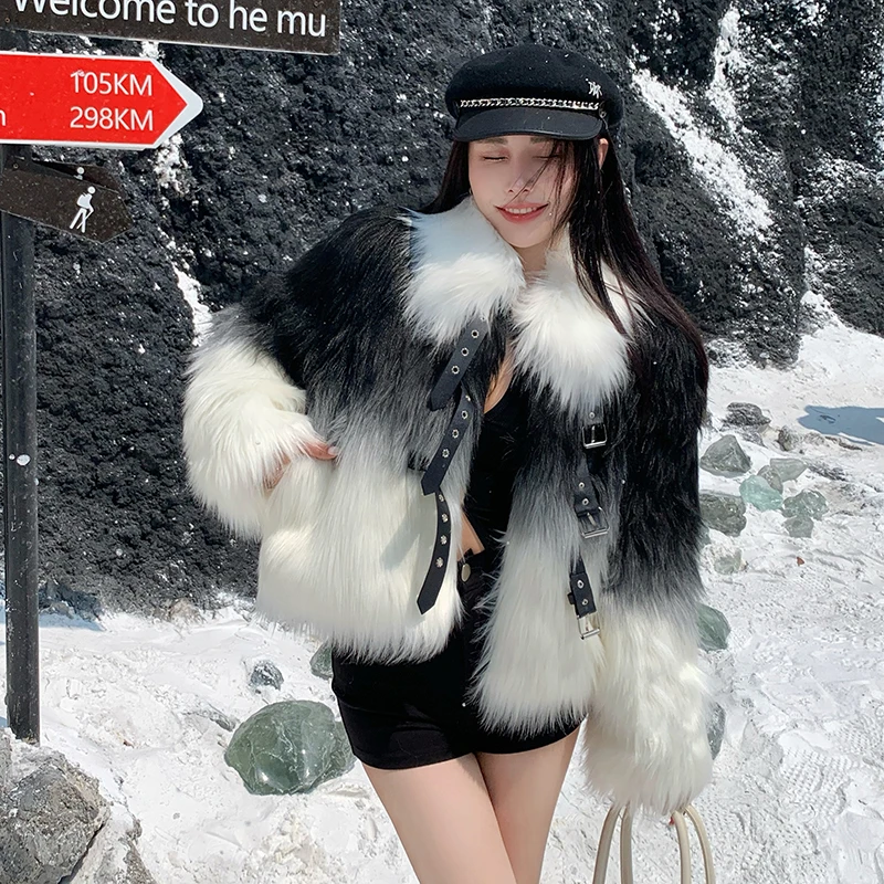 Leather buckle small fragrance fur coat winter new temperament small man gradient environmental protection fox fur coat female