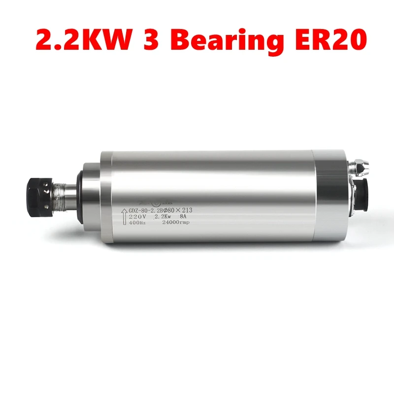 2.2KW มอเตอร์ระบายความร้อนด้วยน้ํา ER20 3 4 แบริ่ง GDZ-80-2.2 สําหรับ 220V ไม้ CNC Router