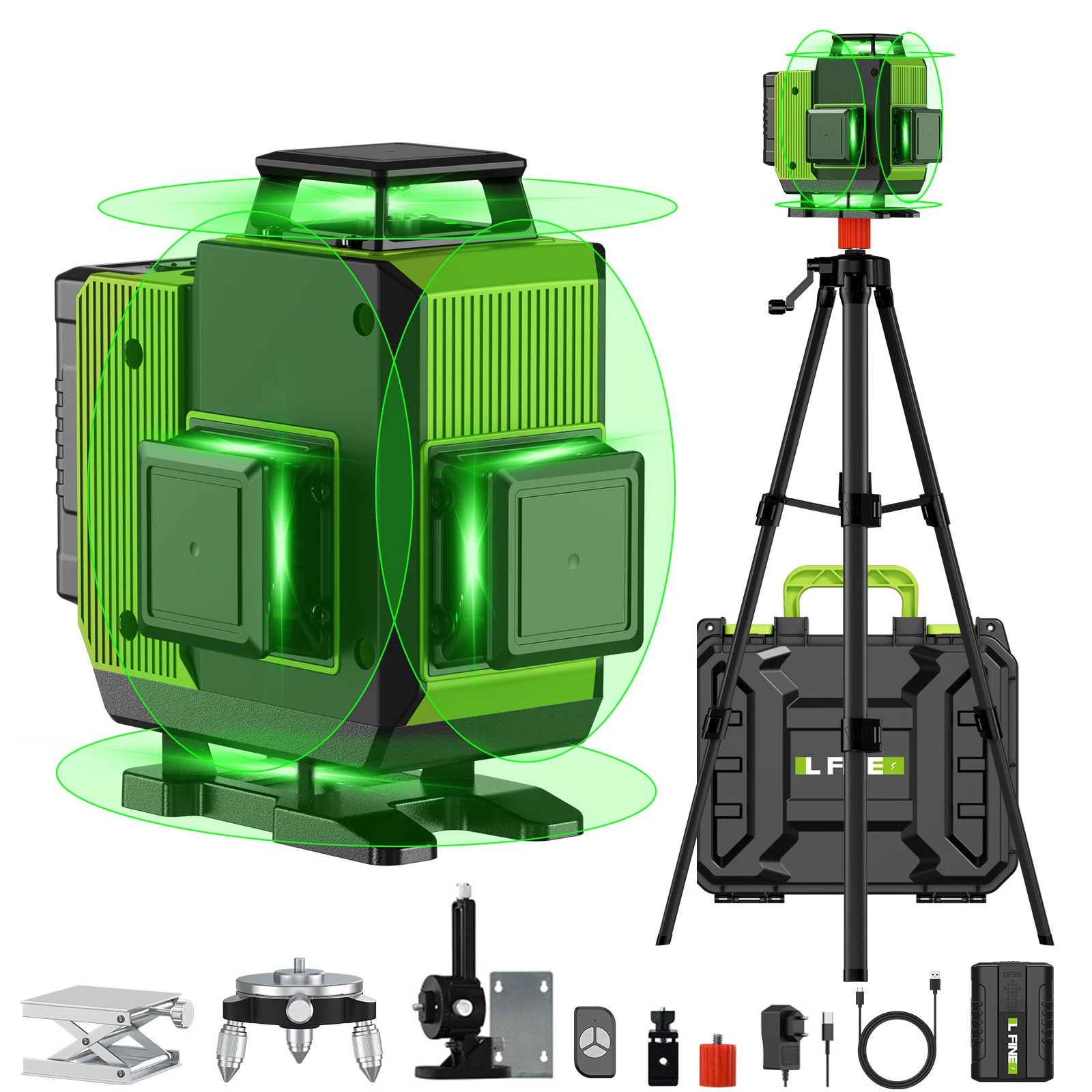 Lfine Nivel Laser 16 Lines Professional Laser Level With Tripod and Suitcase Automatic 360°Self-Leveling Level Laser Tool